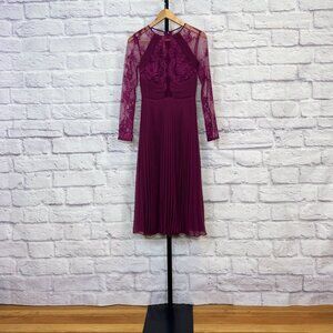 ASOS Plum Mesh Floral Lace Pleated Midi Dress